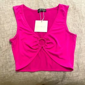 Women’s Hot Pink O-Ring Crop Top - size 0, never worn, NEW with tags